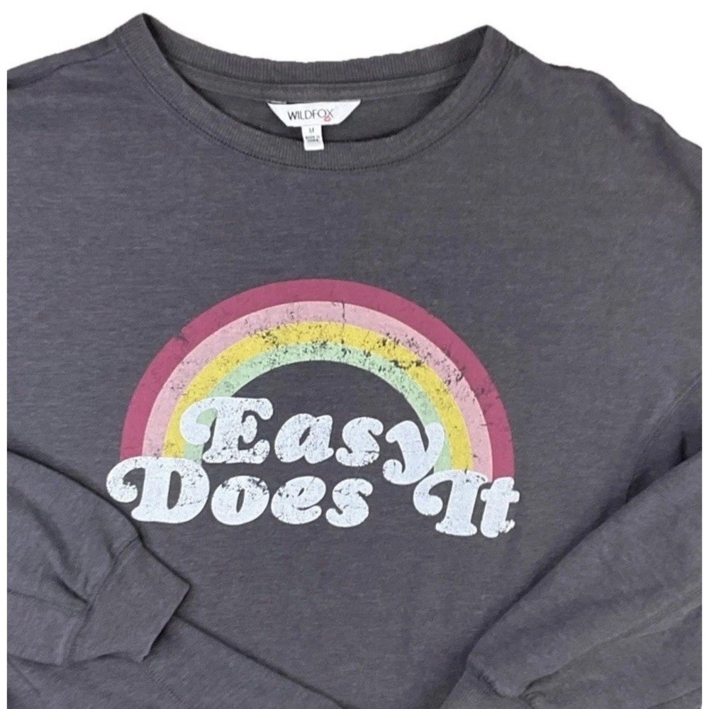 Wildfox Sweatshirt Sz M Pullover Gray Rainbow Statement Easy Does It Loose Fit - Picture 1 of 8